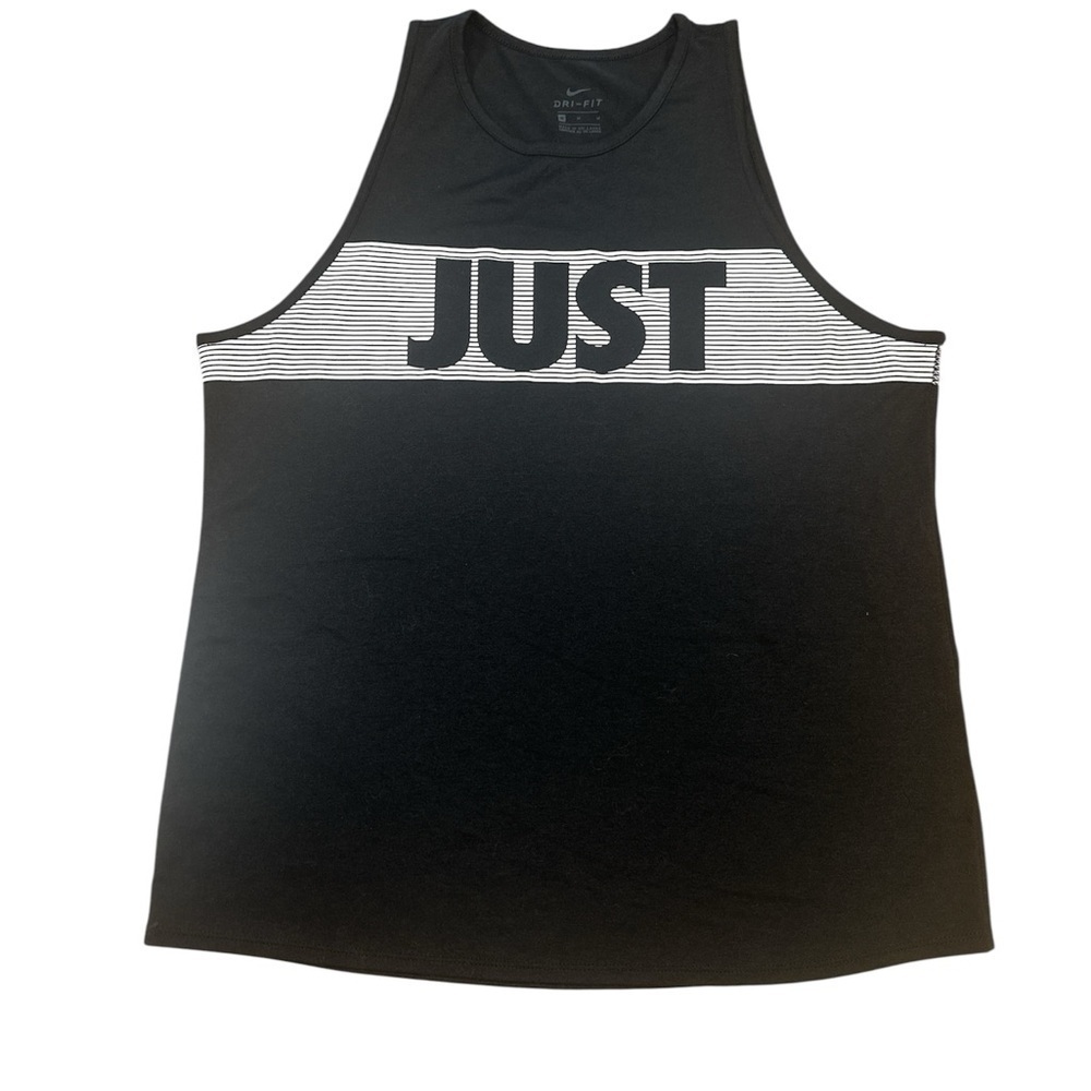 Nike Just Do It Dri Fit Tank Size Medium Black White Racerback Round Neck - Picture 3 of 11